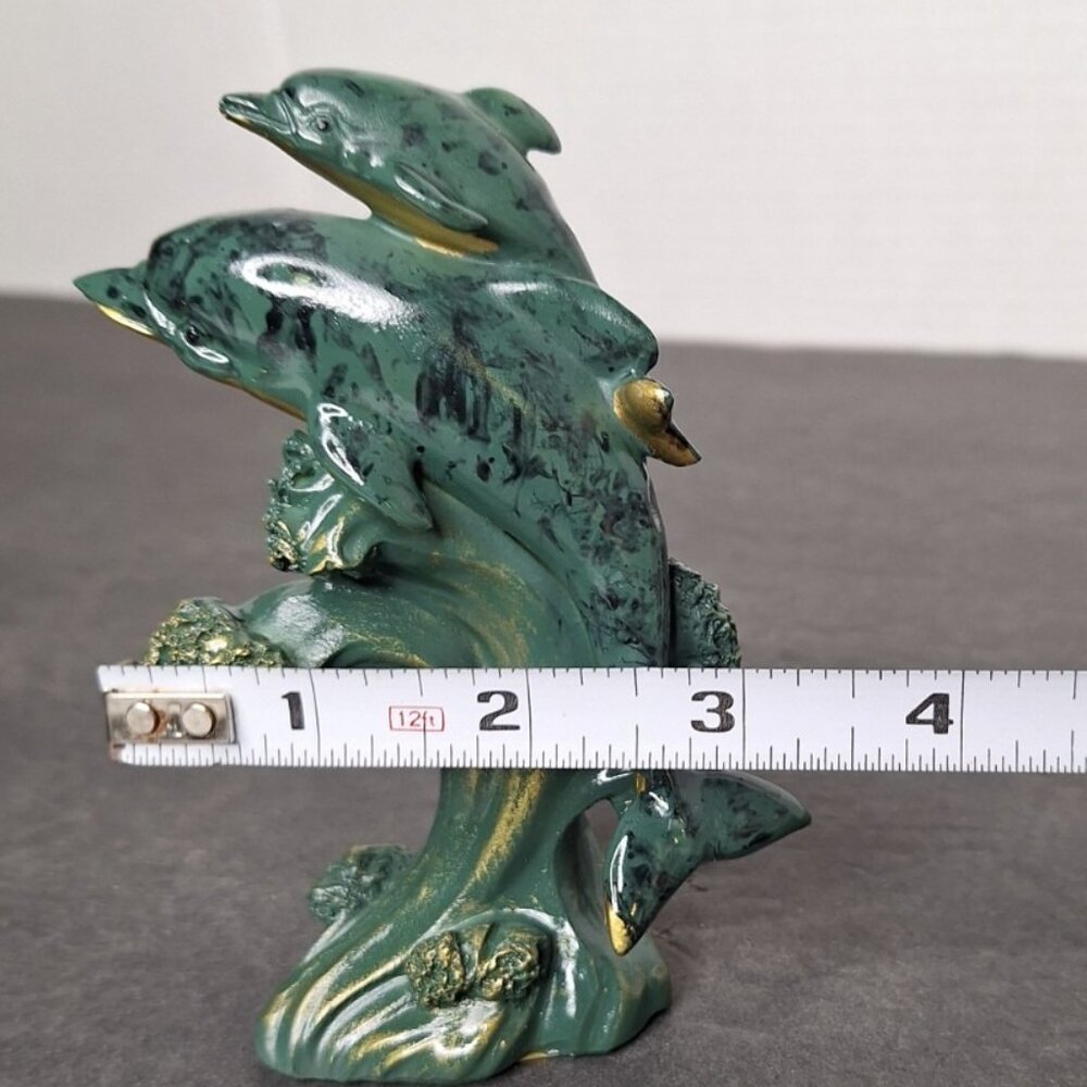 Vtg Green Dolphin Pals Riding On A Wave Figurine 4.75"Tall - Picture 3 of 8